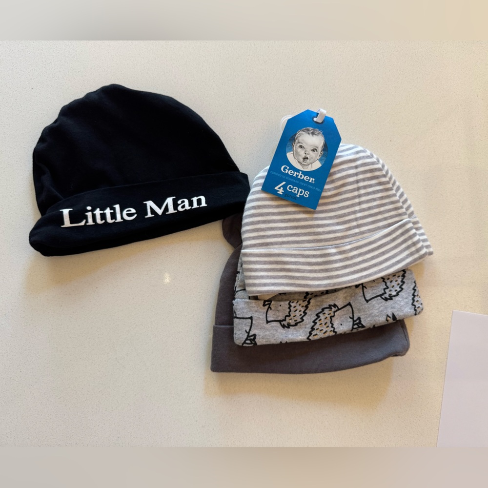 Gerber Baby Beanie Caps - Black, Gray, and Striped